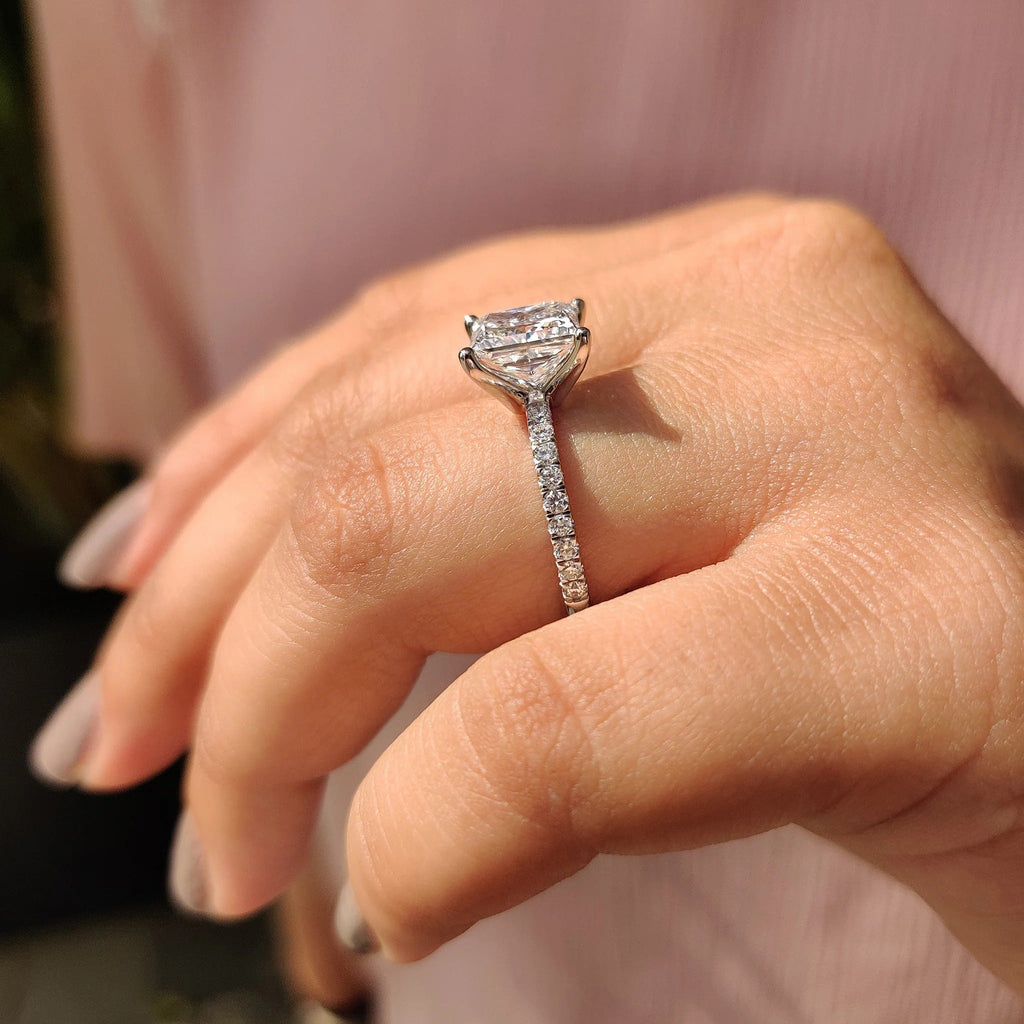 1.0 - 3.0 CT Princess Cut Moissanite Pave Engagement Ring