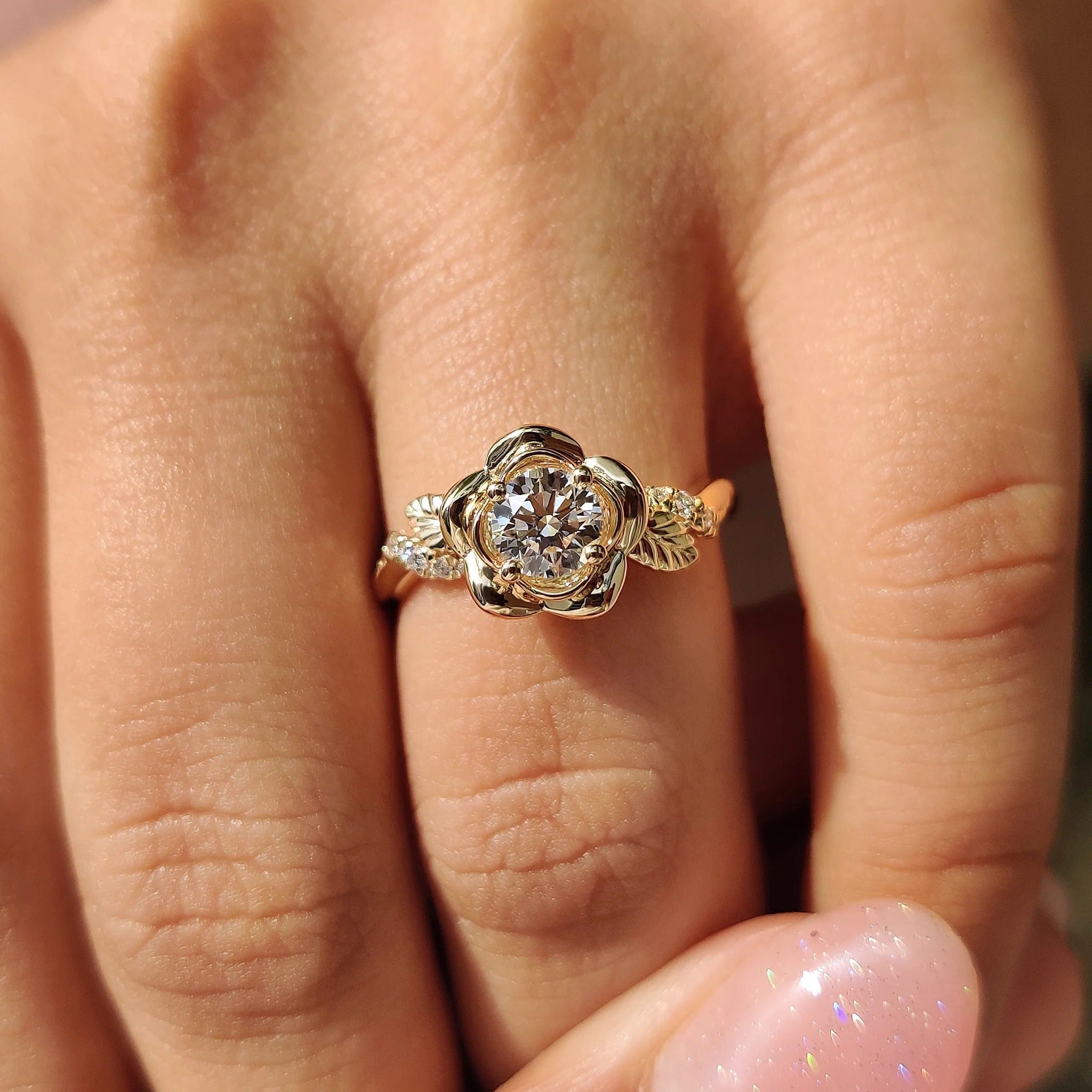 1.0 - 2.0 CT Round Cut Moissanite Nature Inspired Engagement Ring