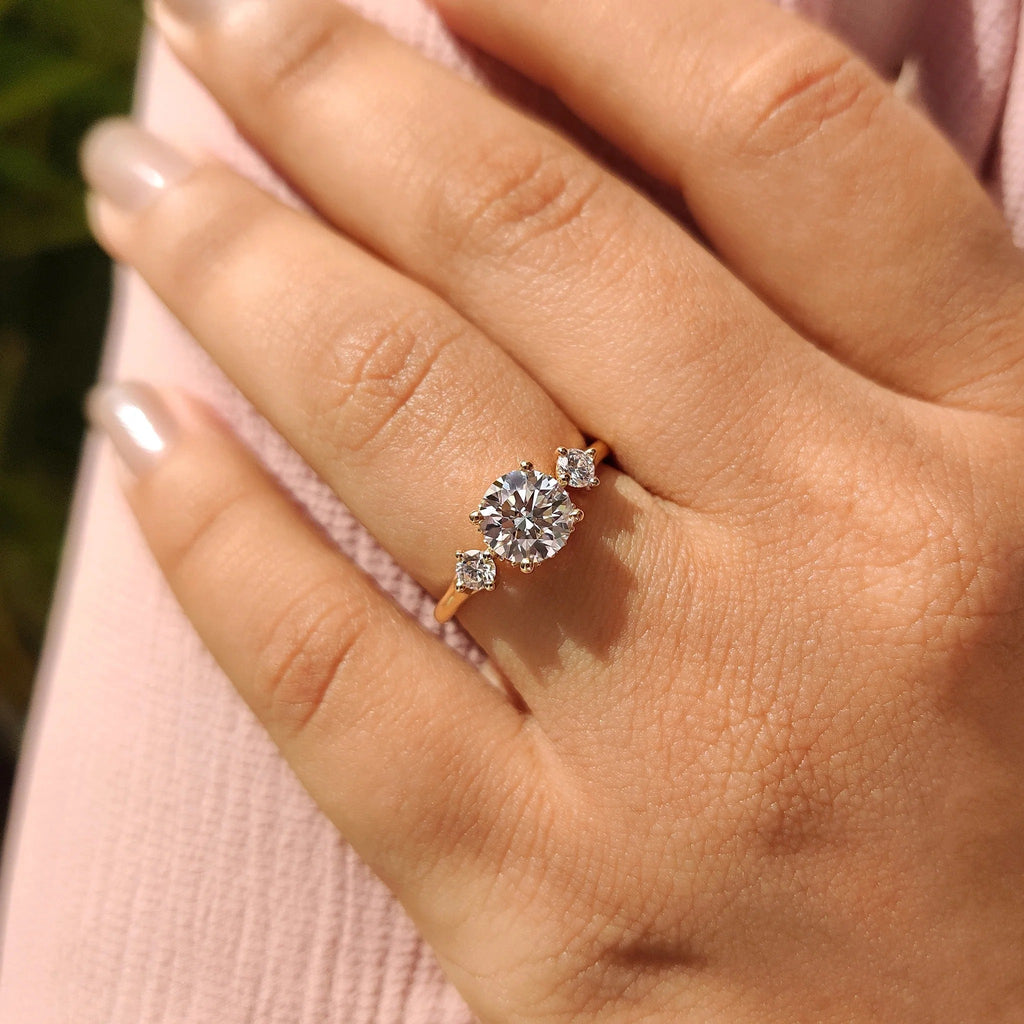 0.5 - 1.5 CT Round Cut Moissanite Hidden Halo Engagement Ring