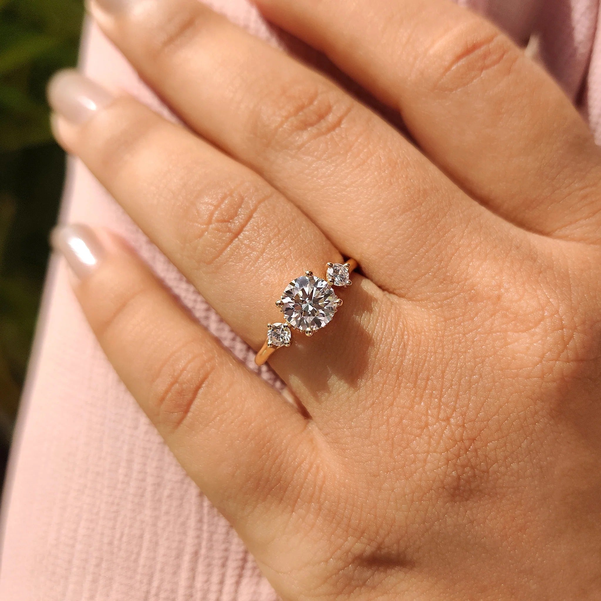 0.5 - 1.5 CT Round Cut Moissanite Hidden Halo Engagement Ring