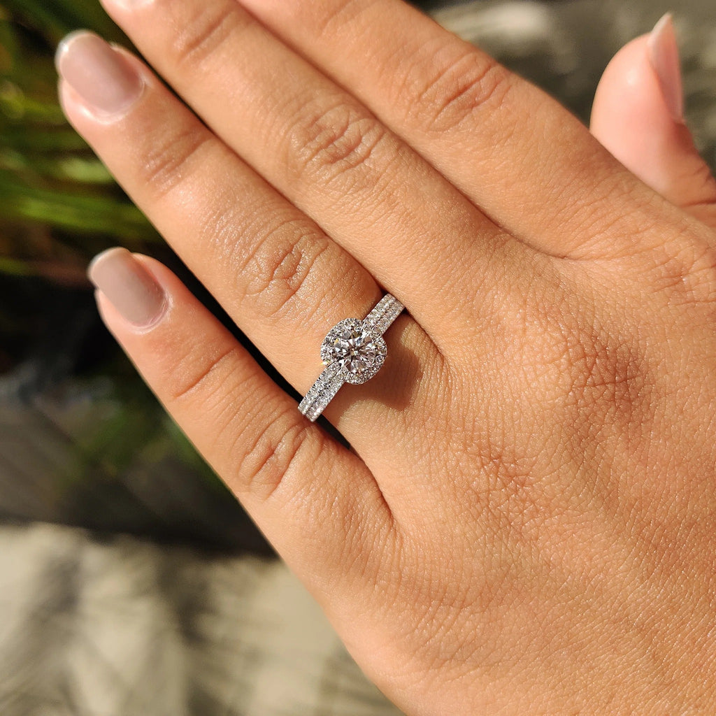 1.0 - 2.0 CT Round Cut Moissanite Pave Engagement Ring