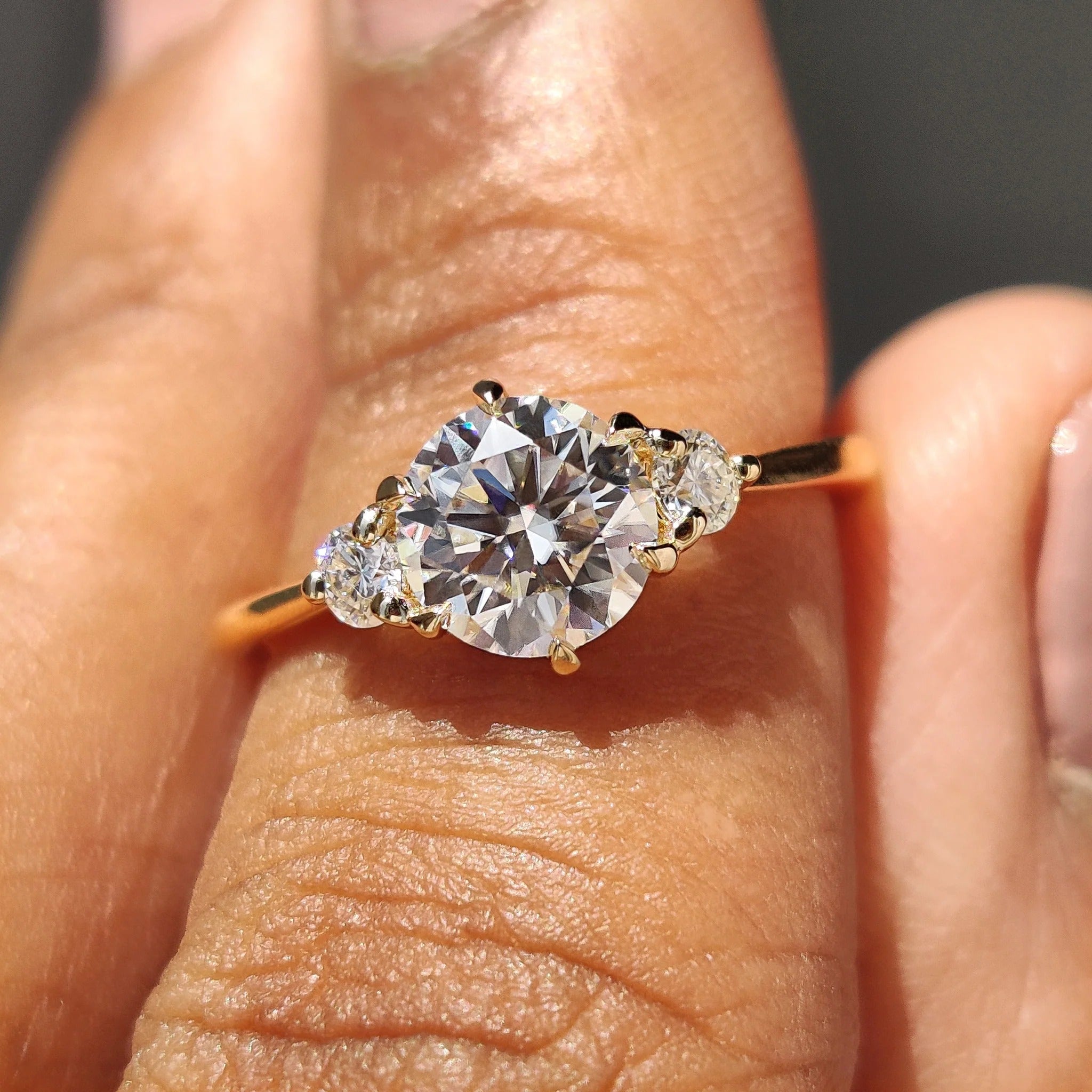 0.5 - 1.5 CT Round Cut Moissanite Three Stone Engagement Ring