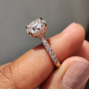 1.0 - 2.0 CT Round Cut Moissanite Hidden Halo Engagement Ring