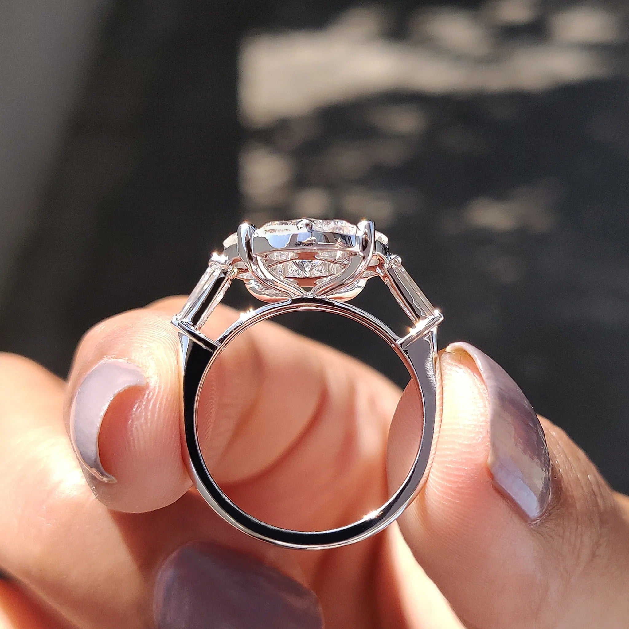 1.0 - 2.0 CT Round Cut Moissanite Three Stone Engagement Ring