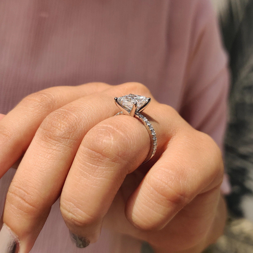 1.0 - 3.0 CT Princess Cut Moissanite Pave Engagement Ring