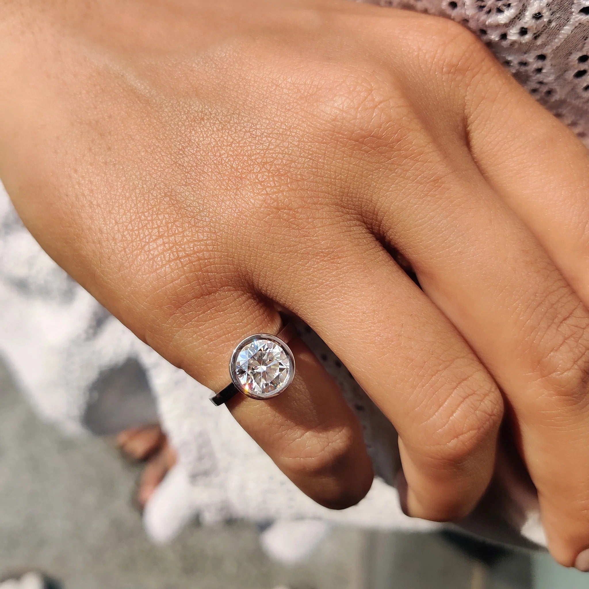 1.0 - 2.0 CT Round Cut Moissanite Bezel Engagement Ring