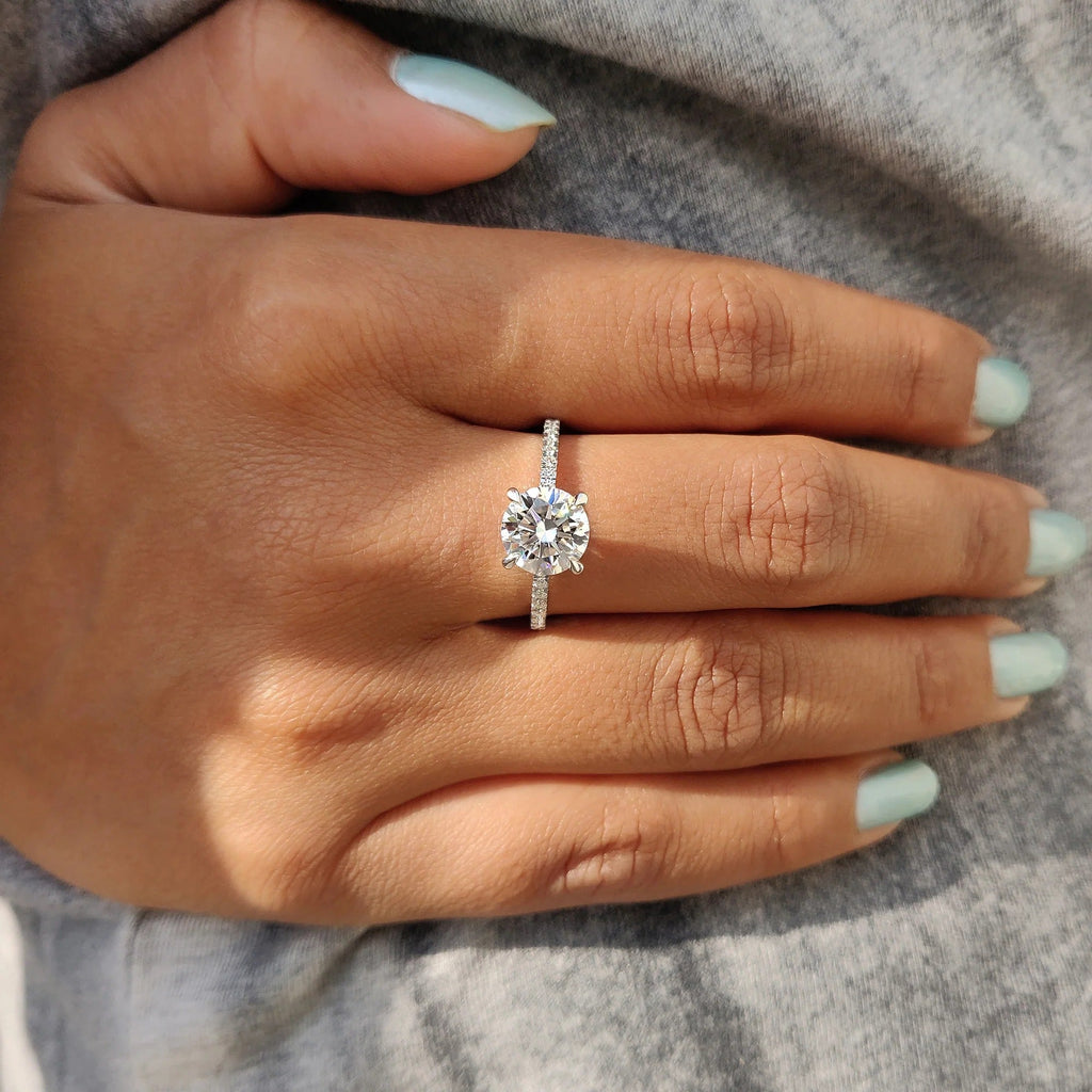 0.5 - 1.5 CT Round Cut Moissanite Pave Engagement Ring