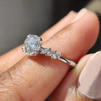 1.0 - 2.0 CT Round Cut Moissanite Cluster Engagement Ring