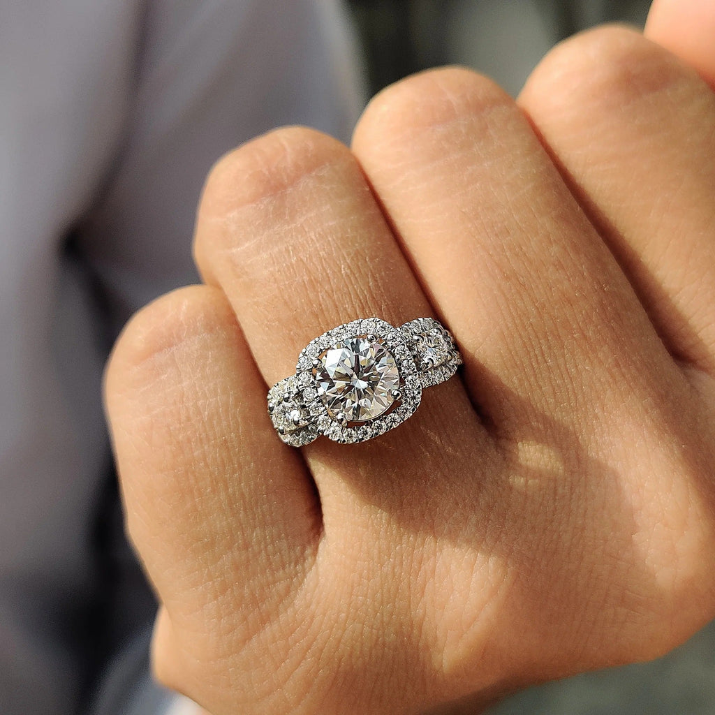 1.0 - 2.0 CT Round Cut Moissanite Three Stone Engagement Ring