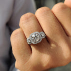 1.0 - 2.0 CT Round Cut Moissanite Three Stone Engagement Ring