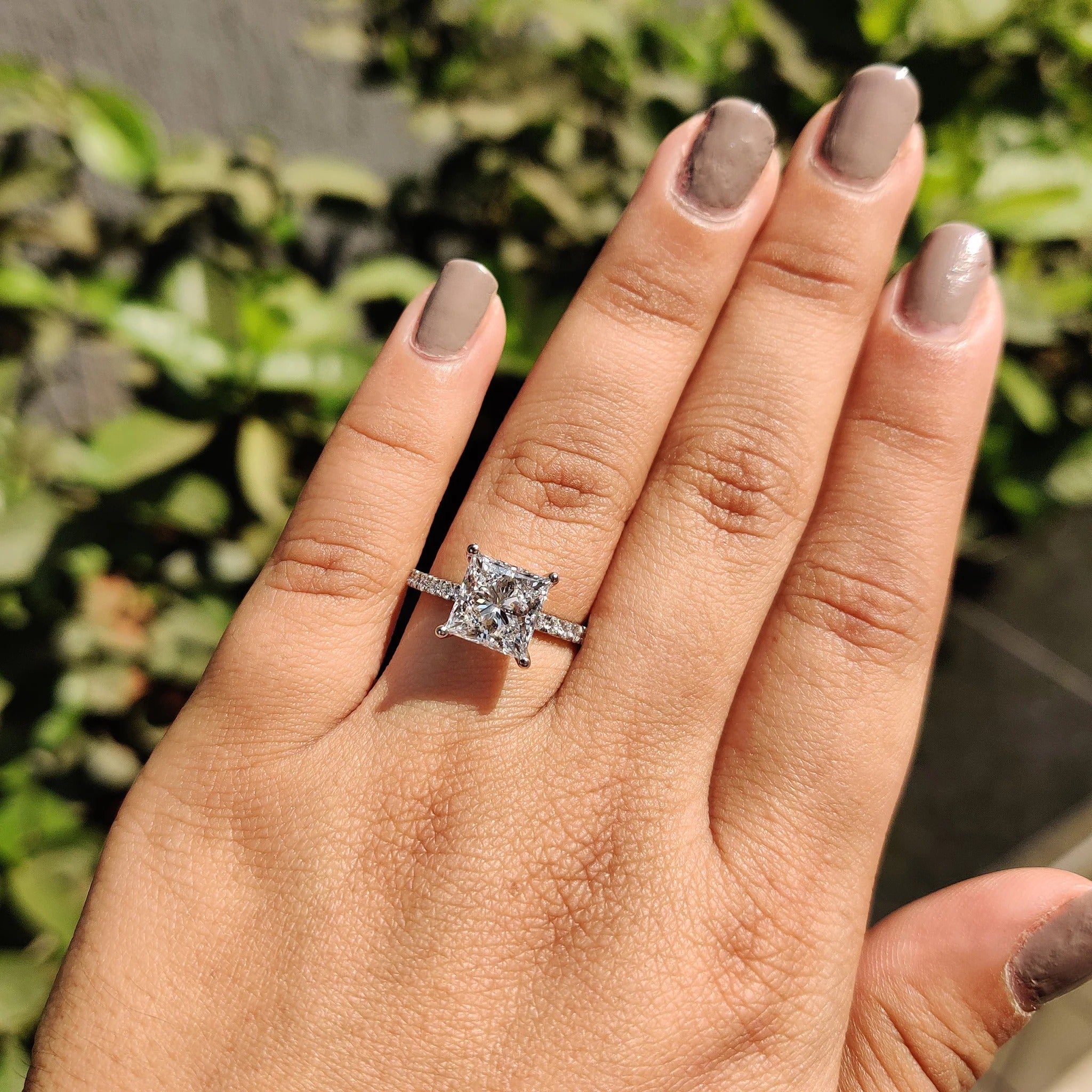 1.0 - 3.0 CT Princess Cut Moissanite Pave Engagement Ring