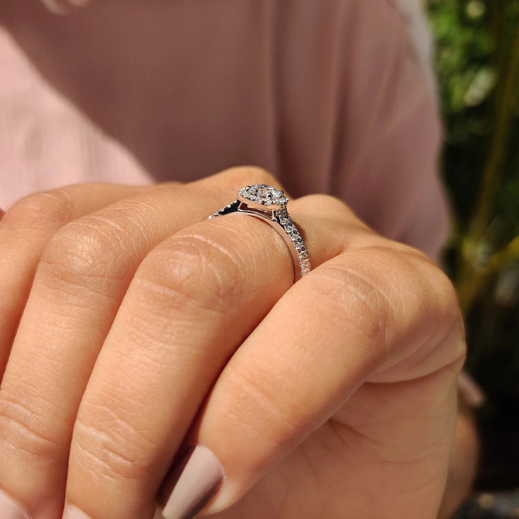 1.0 - 2.0 CT Round Cut Moissanite Pave Engagement Ring
