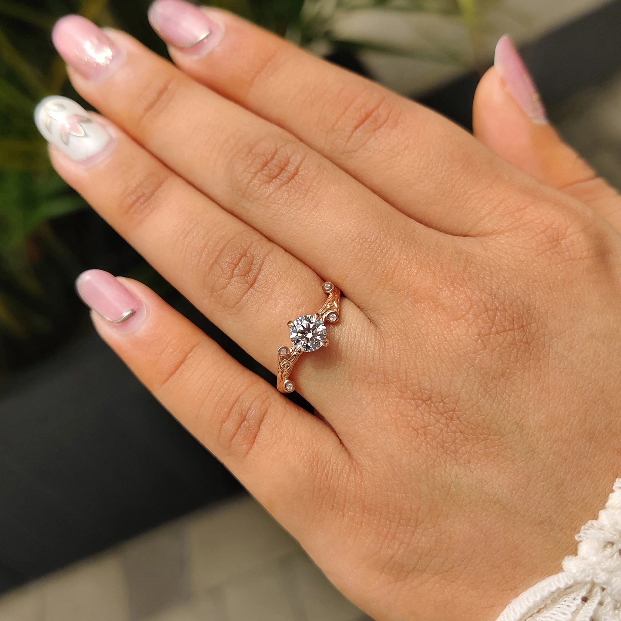 0.5 - 1.0 CT Round Cut Moissanite Nature Inspired Engagement Ring