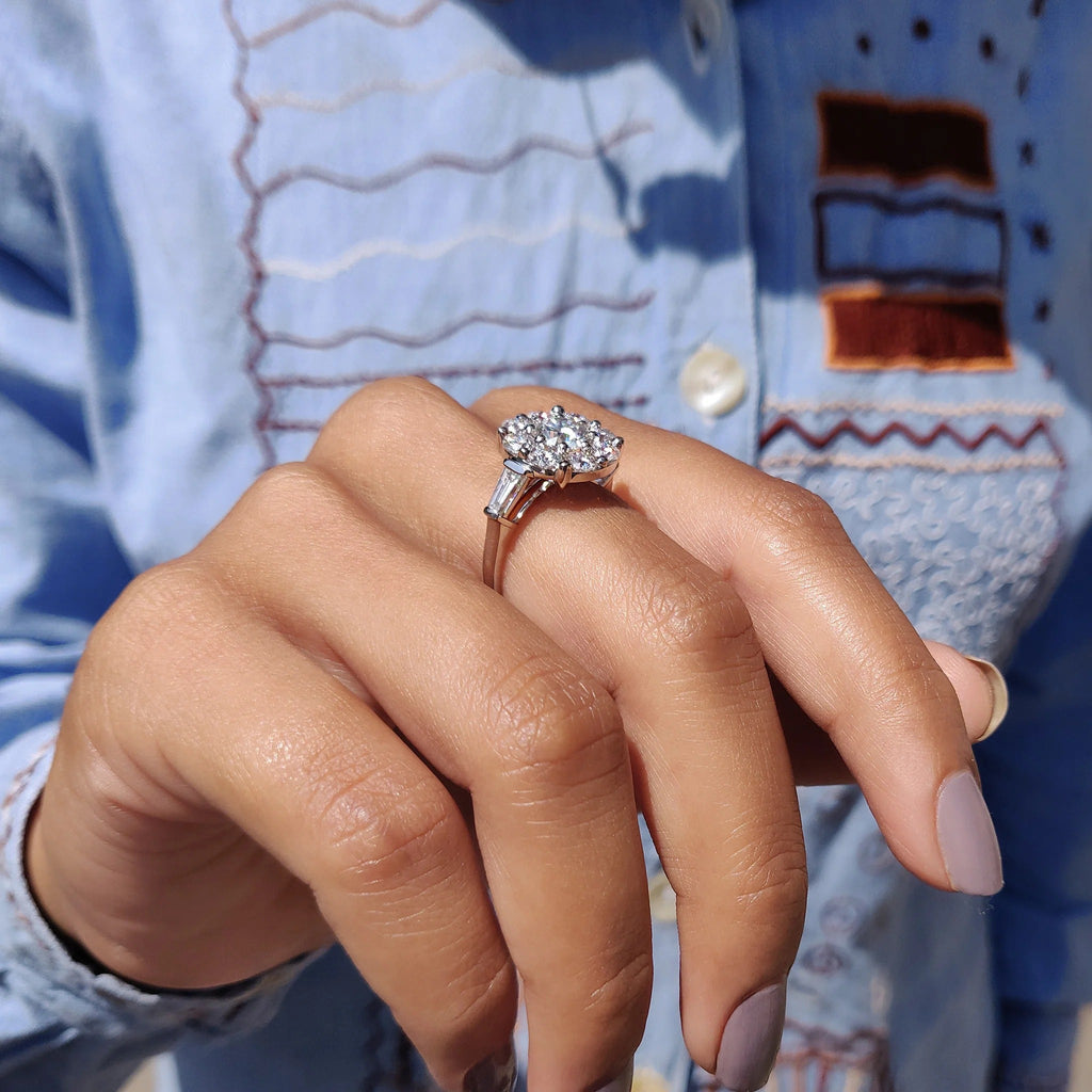 1.0 - 2.0 CT Round Cut Moissanite Three Stone Engagement Ring
