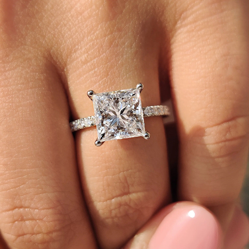 1.0 - 3.0 CT Princess Cut Moissanite Pave Engagement Ring