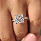 1.0 - 3.0 CT Princess Cut Moissanite Pave Engagement Ring