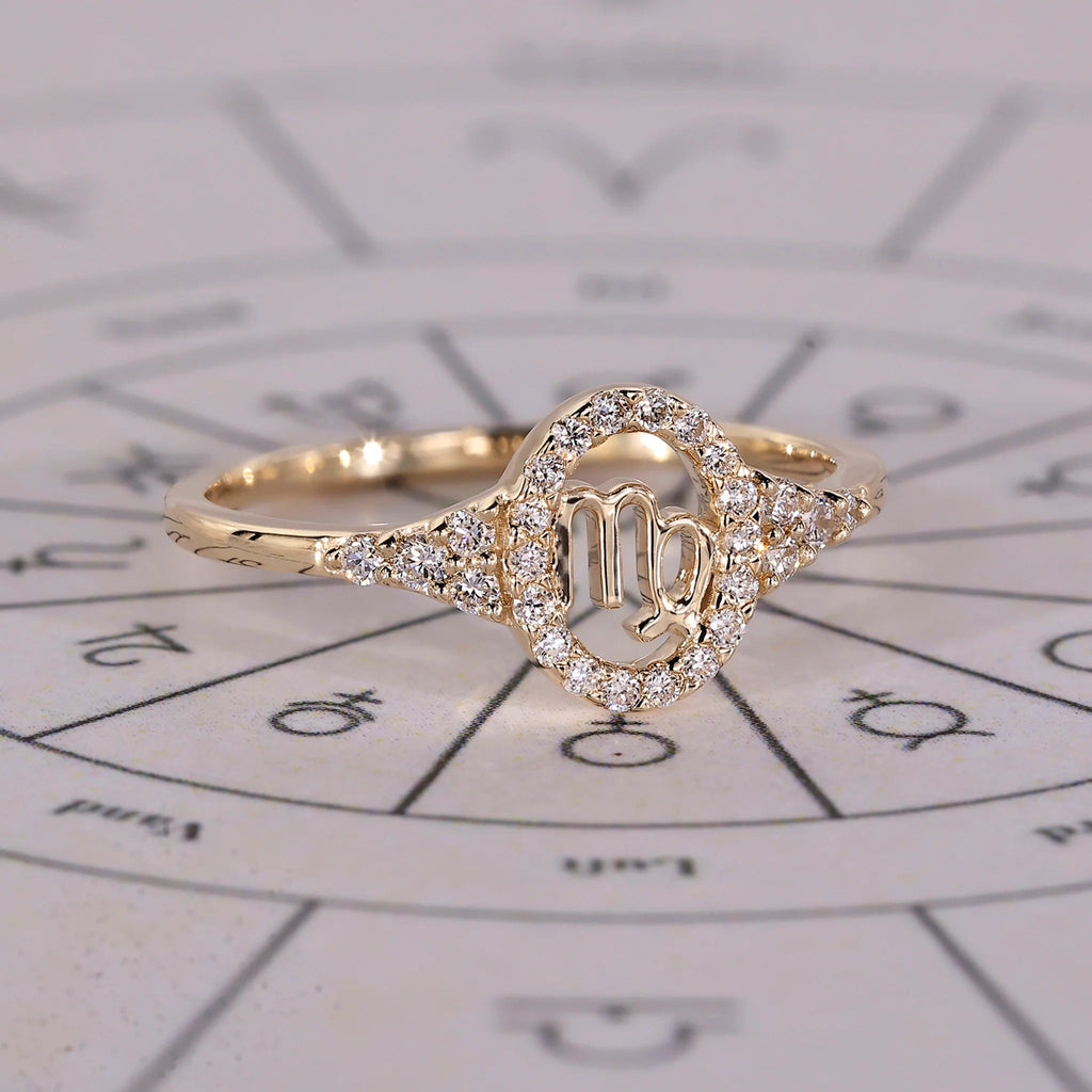 0.40 TCW Round Side Stone Virgo zodiac Ring