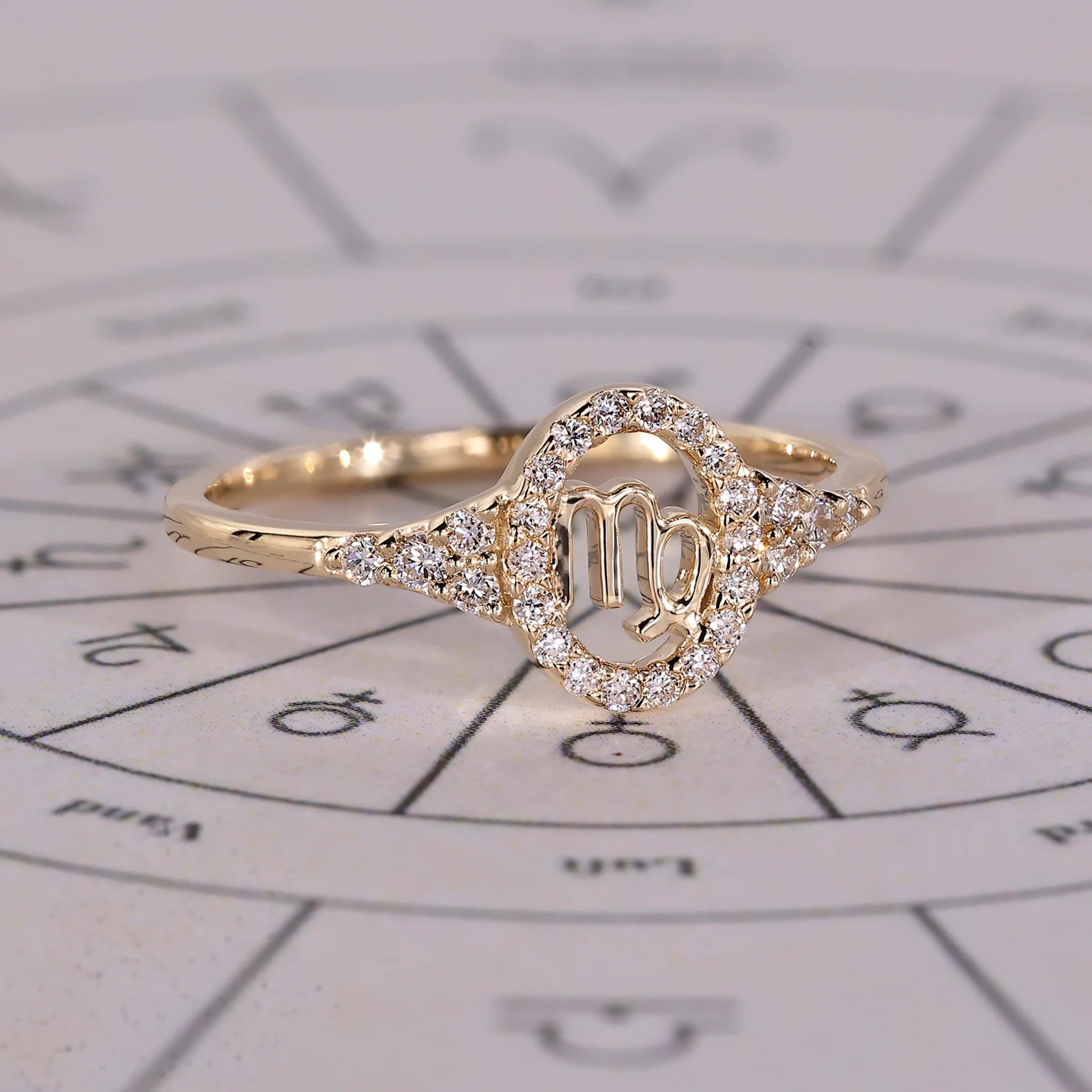 0.40 TCW Round Side Stone Virgo zodiac Ring