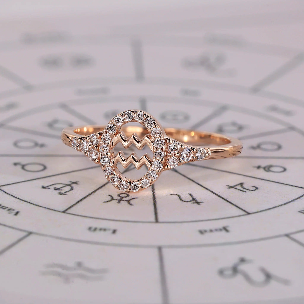 0.45 TCW Round Side Aquarius zodiac Ring