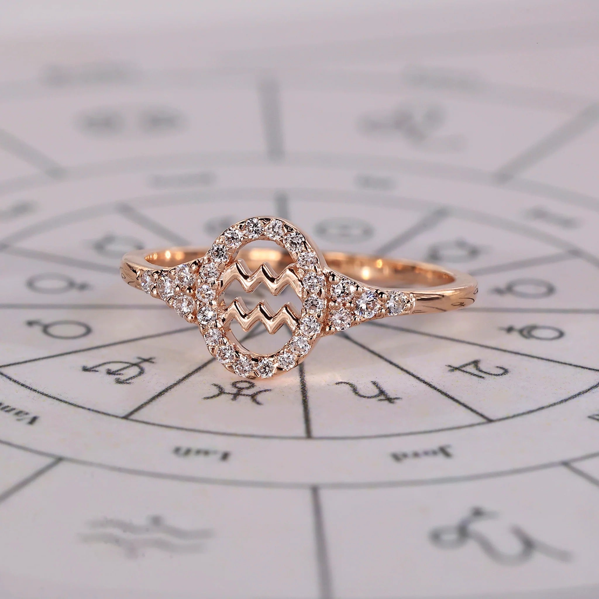 0.45 TCW Round Side Aquarius zodiac Ring