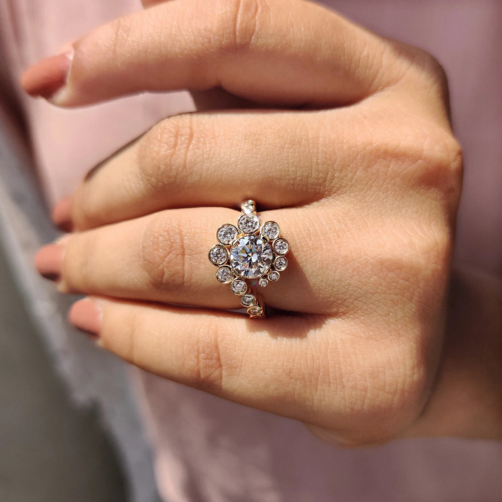 1.0 - 2.0 CT Round Cut Moissanite Halo Engagement Ring