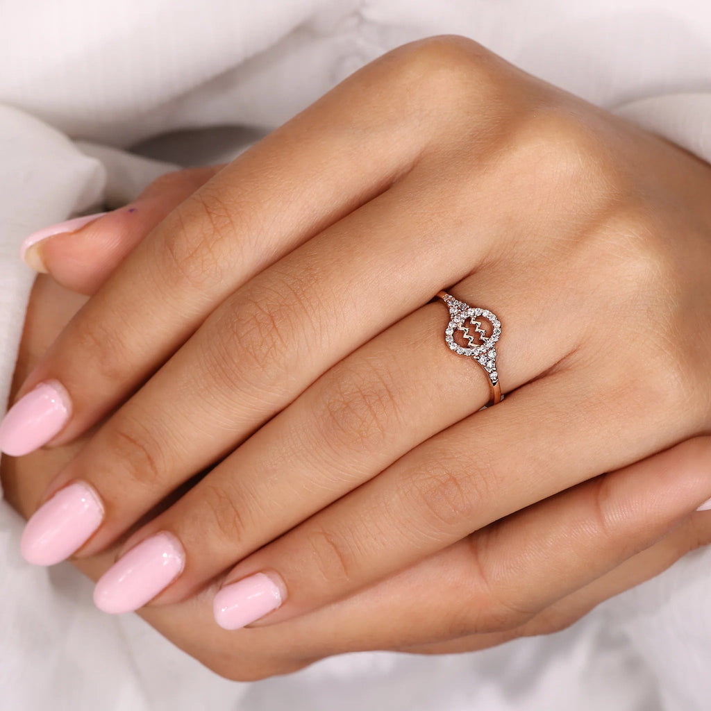 0.45 TCW Round Side Aquarius zodiac Ring