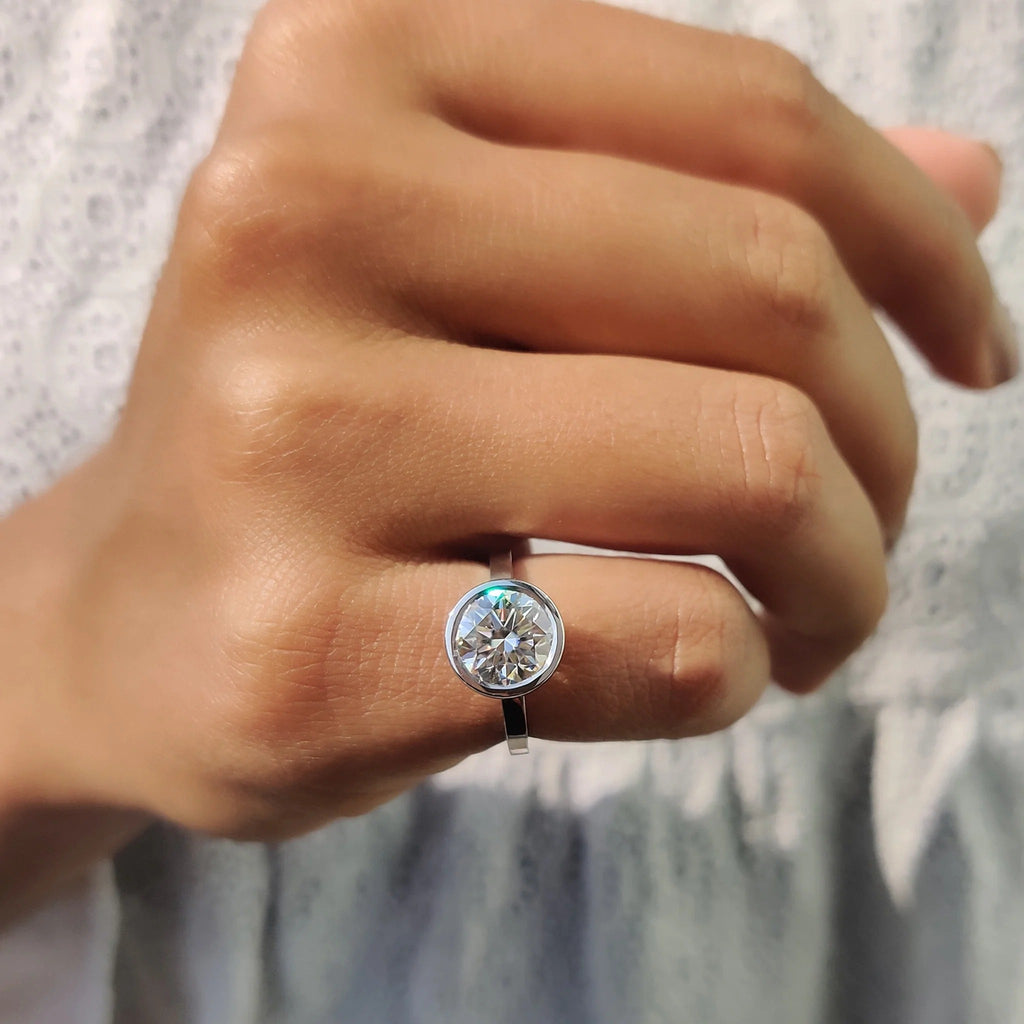 1.0 - 2.0 CT Round Cut Moissanite Bezel Engagement Ring