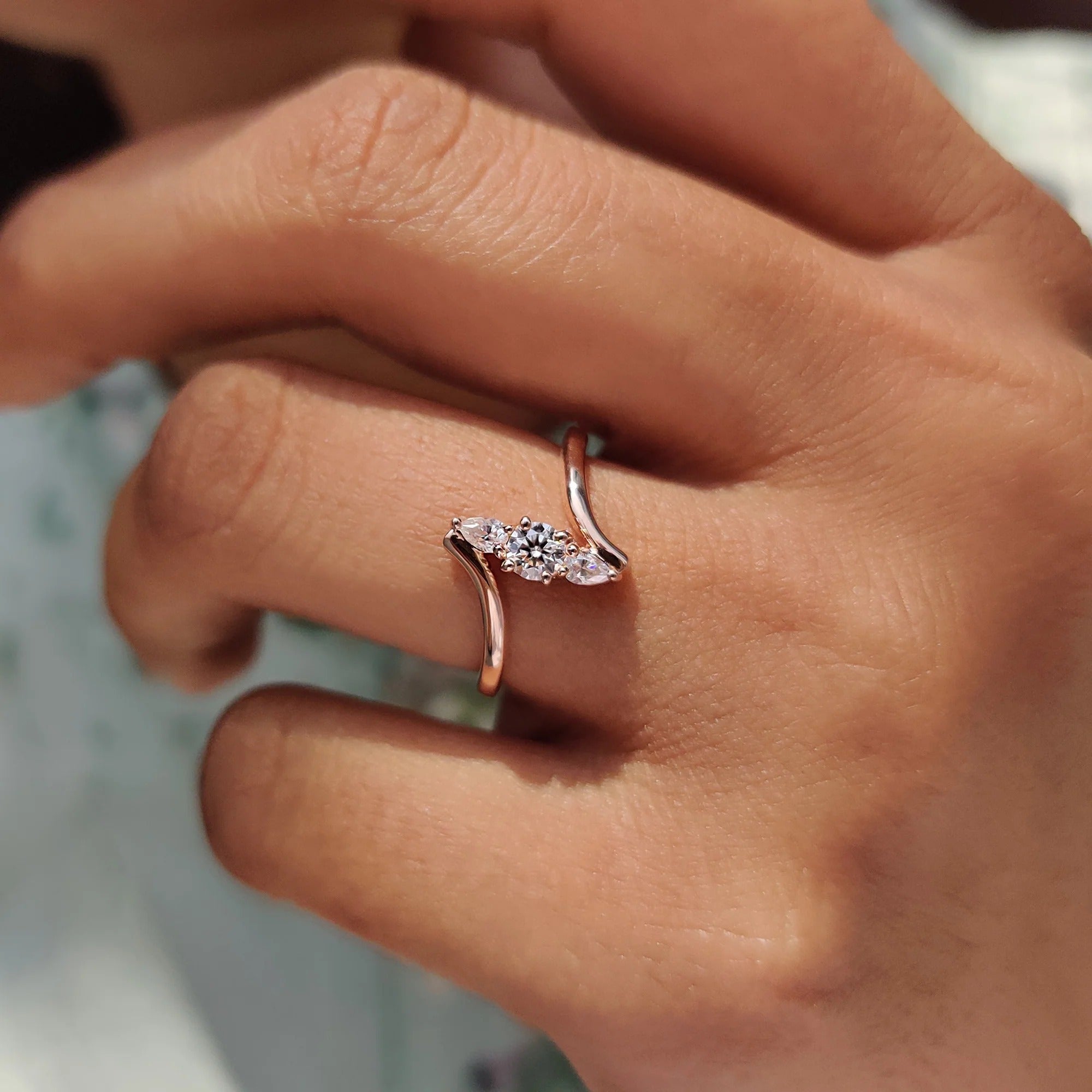 1 TWC Round & Pear Cut Moissanite Engagement Ring