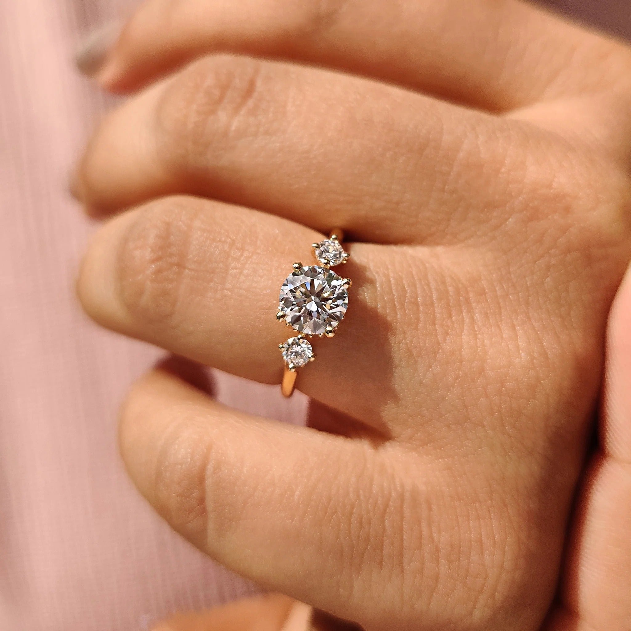 0.5 - 1.5 CT Round Cut Moissanite Hidden Halo Engagement Ring