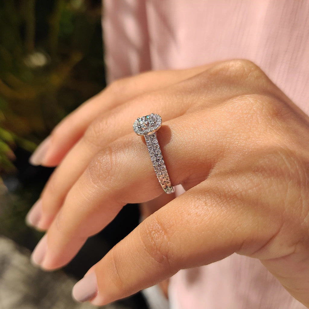 1.0 - 2.0 CT Round Cut Moissanite Pave Engagement Ring