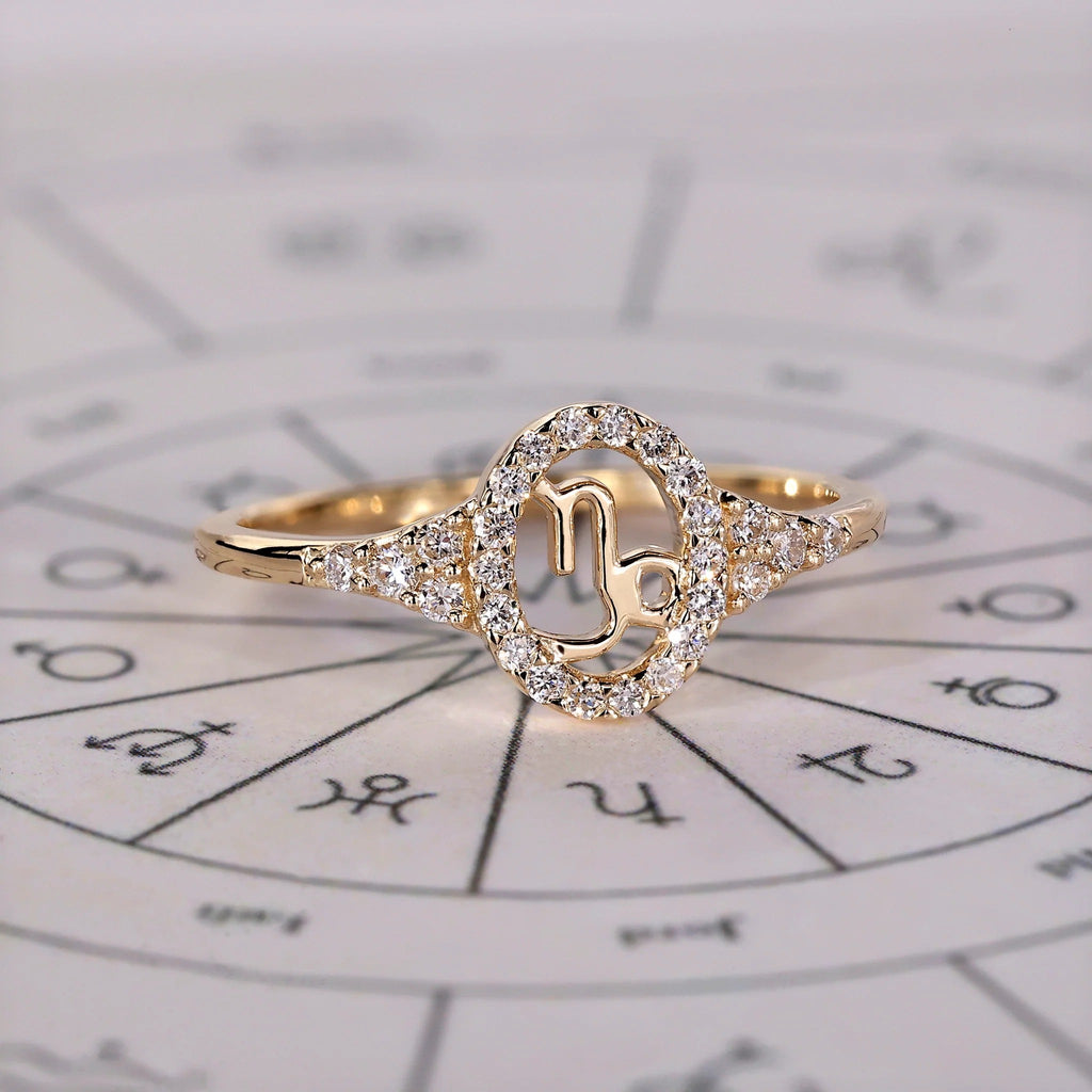 0.45 TCW Round Side Capricorn zodiac Ring