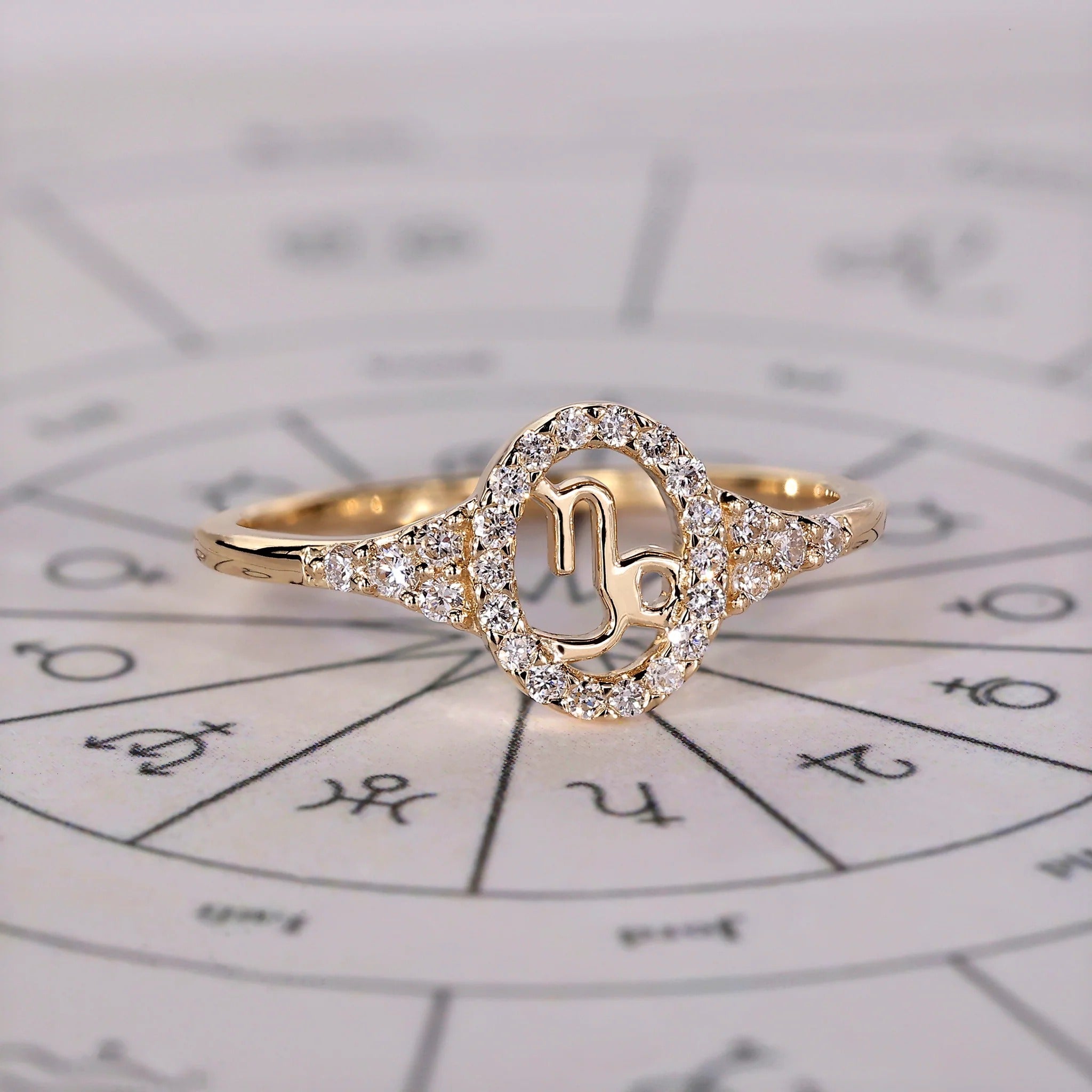 0.45 TCW Round Side Capricorn zodiac Ring
