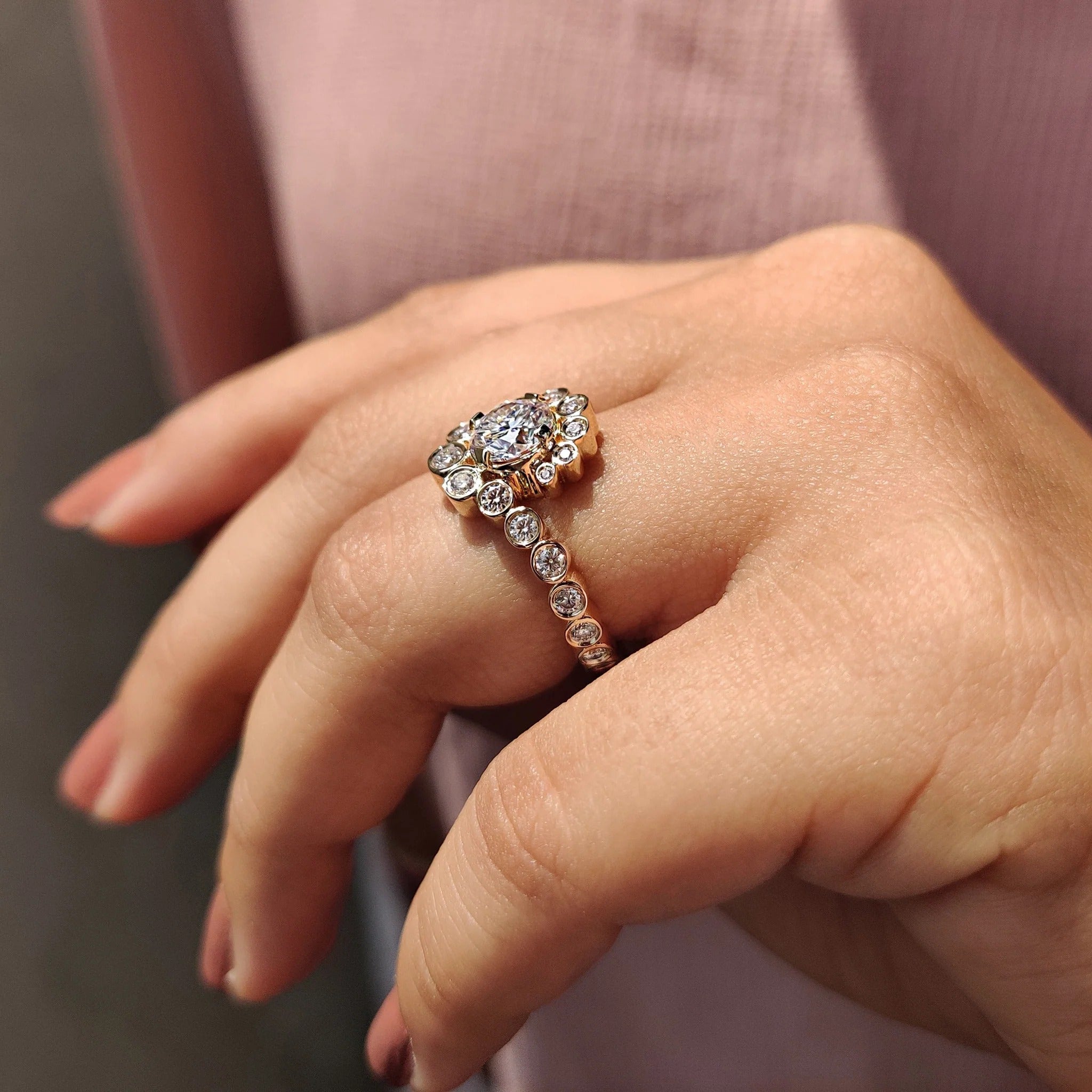 1.0 - 2.0 CT Round Cut Moissanite Halo Engagement Ring