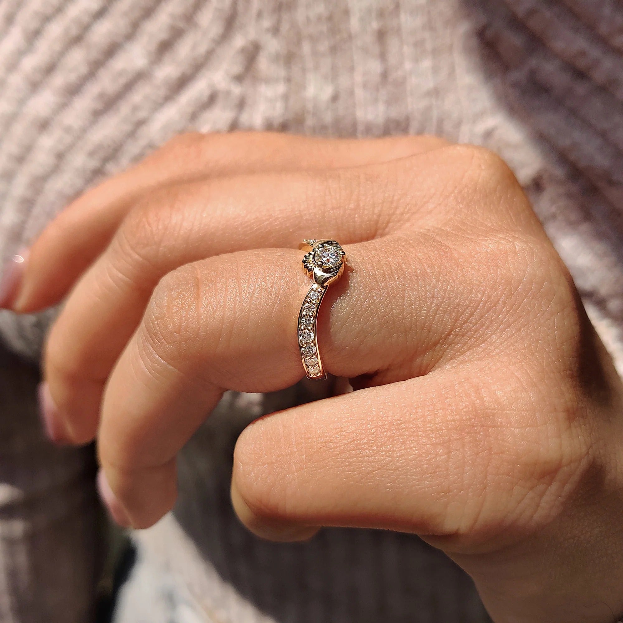 0.50 - 1.50 CT Round Cut Moissanite Pave Engagement Ring