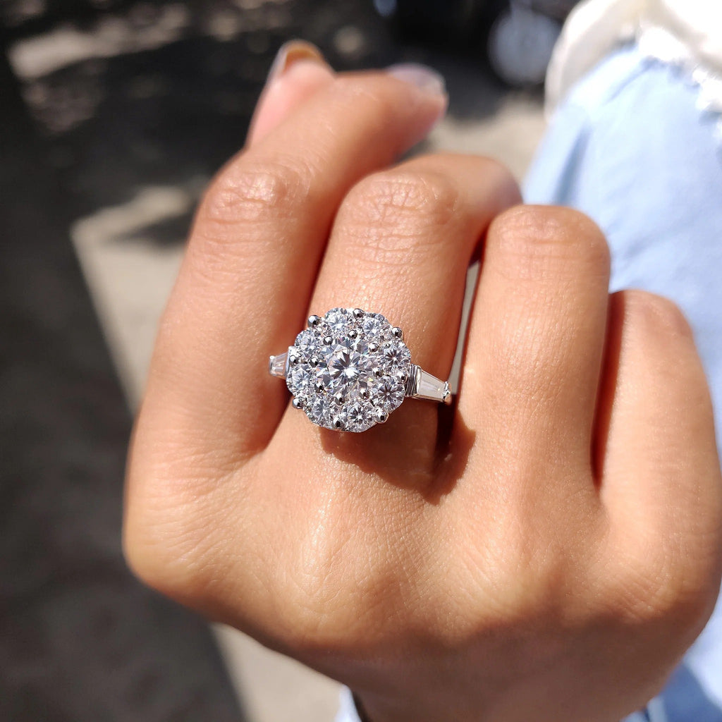 1.0 - 2.0 CT Round Cut Moissanite Three Stone Engagement Ring