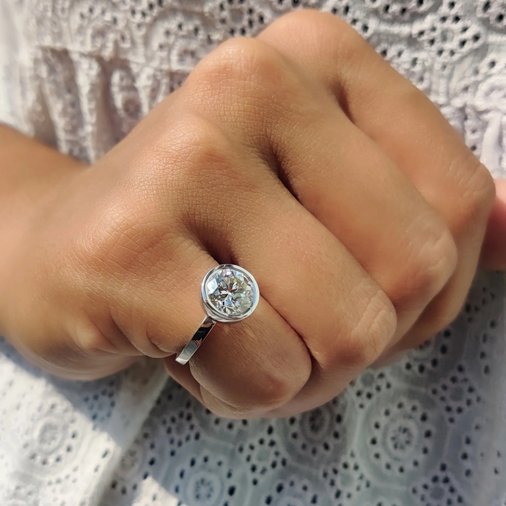 1.0 - 2.0 CT Round Cut Moissanite Bezel Engagement Ring