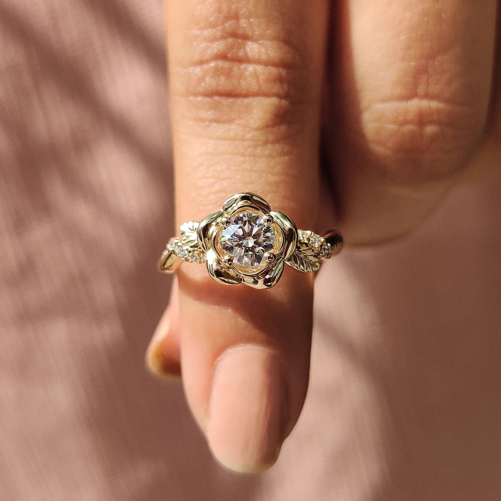 1.0 - 2.0 CT Round Cut Moissanite Nature Inspired Engagement Ring