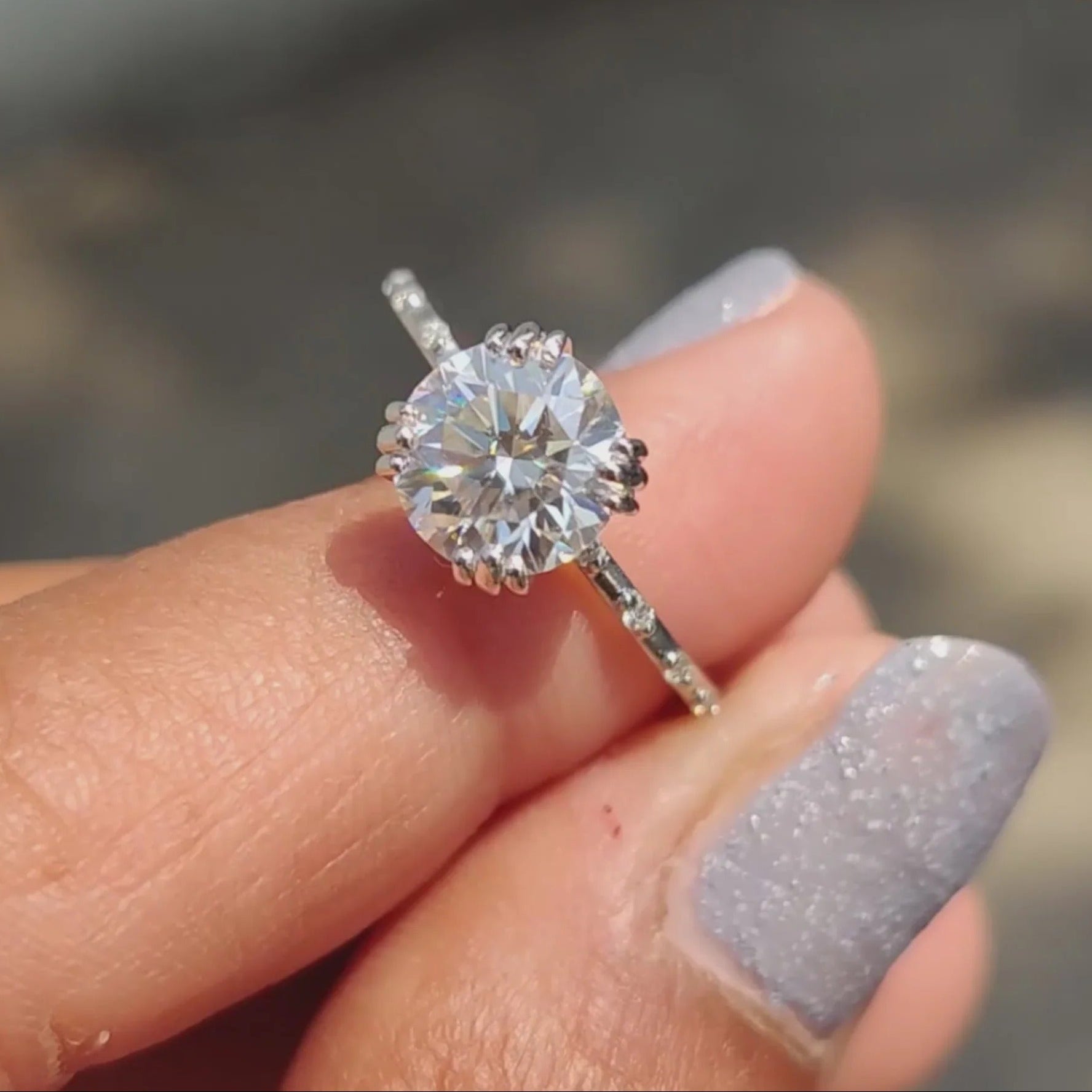 1.0 - 2.0 CT Round Cut Moissanite Pave Engagement Ring