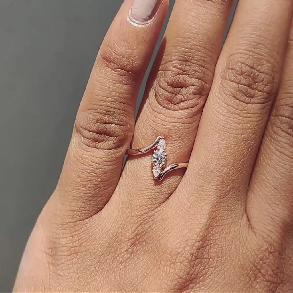 1 TWC Round & Pear Cut Moissanite Engagement Ring
