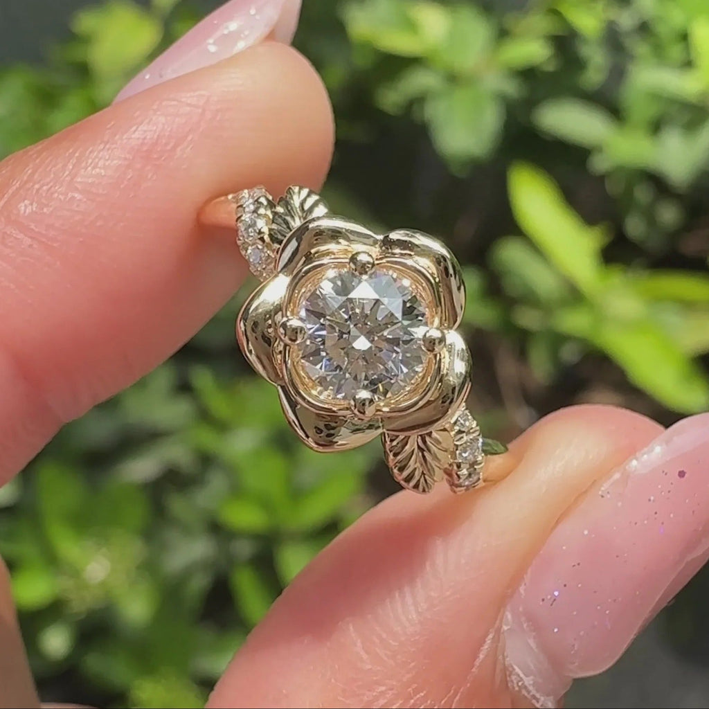 1.0 - 2.0 CT Round Cut Moissanite Nature Inspired Engagement Ring