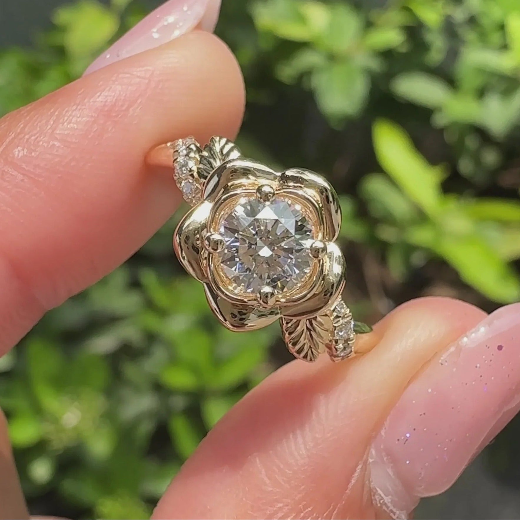 1.0 - 2.0 CT Round Cut Moissanite Nature Inspired Engagement Ring