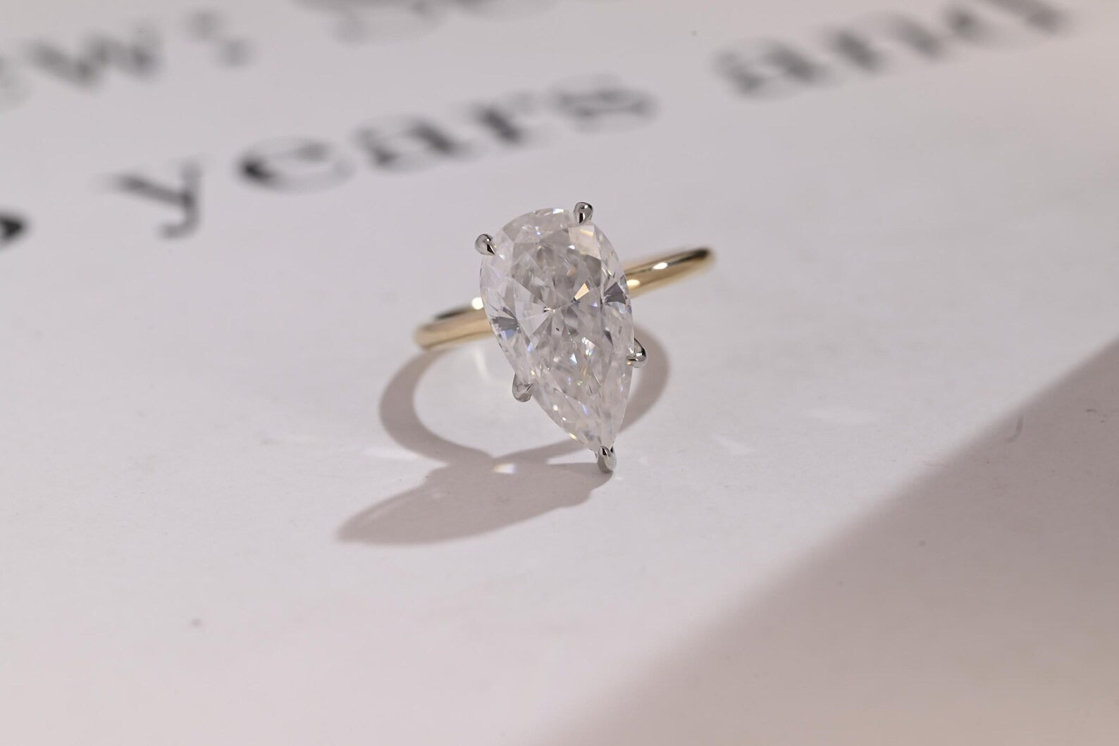 Solid Gold Two Tone Pear Moissanite Engagement Ring, Hidden Halo Promise Ring Secondary image