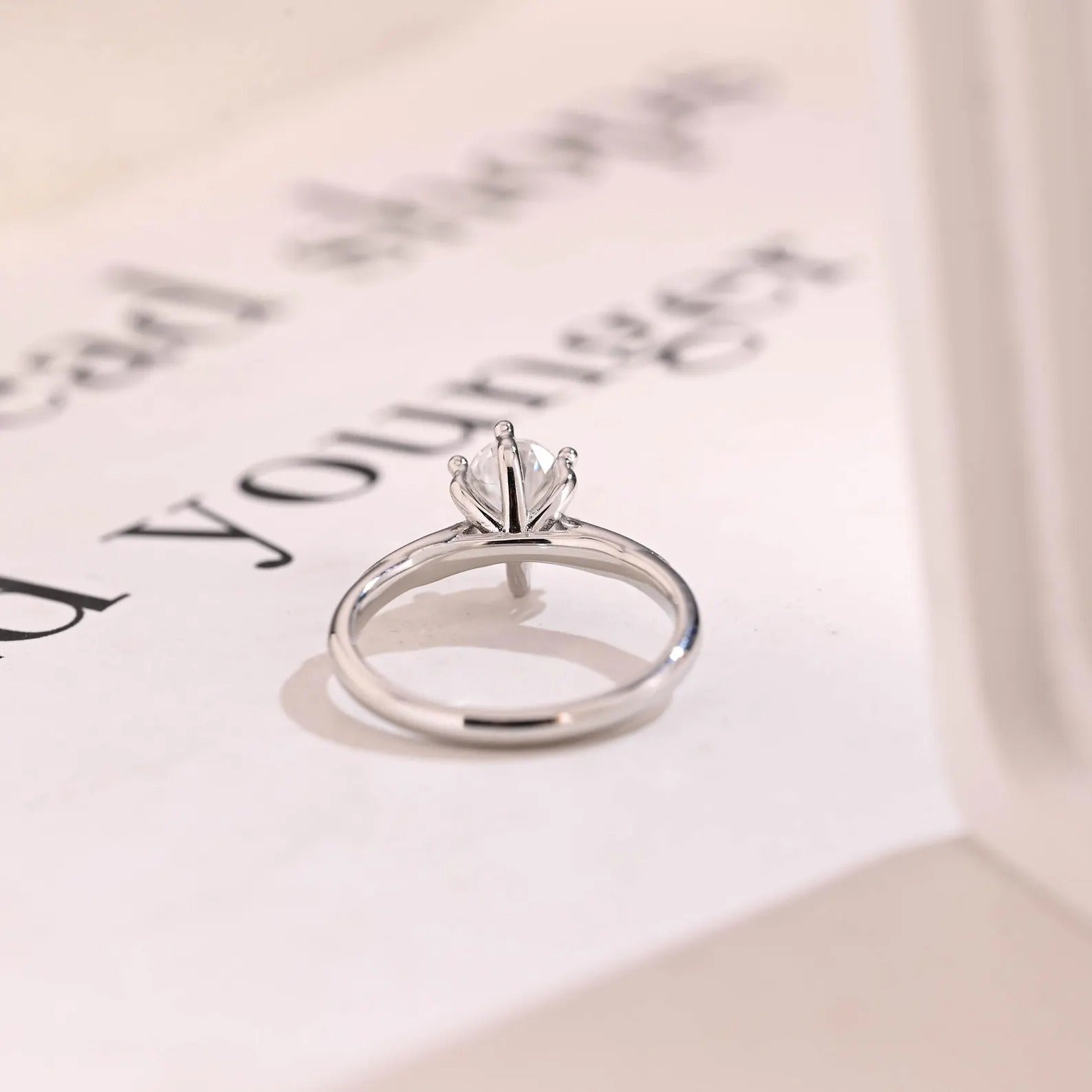 Solid Gold Oval Moissanite Engagement Ring, Half Eternity Promise Ring