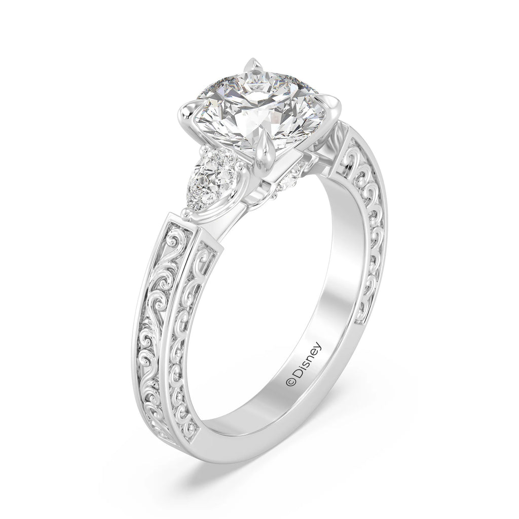 Enchanted Star Diamond And Gold Disney Princess Aurora Vintage Filigree Three Stone Engagement Ring