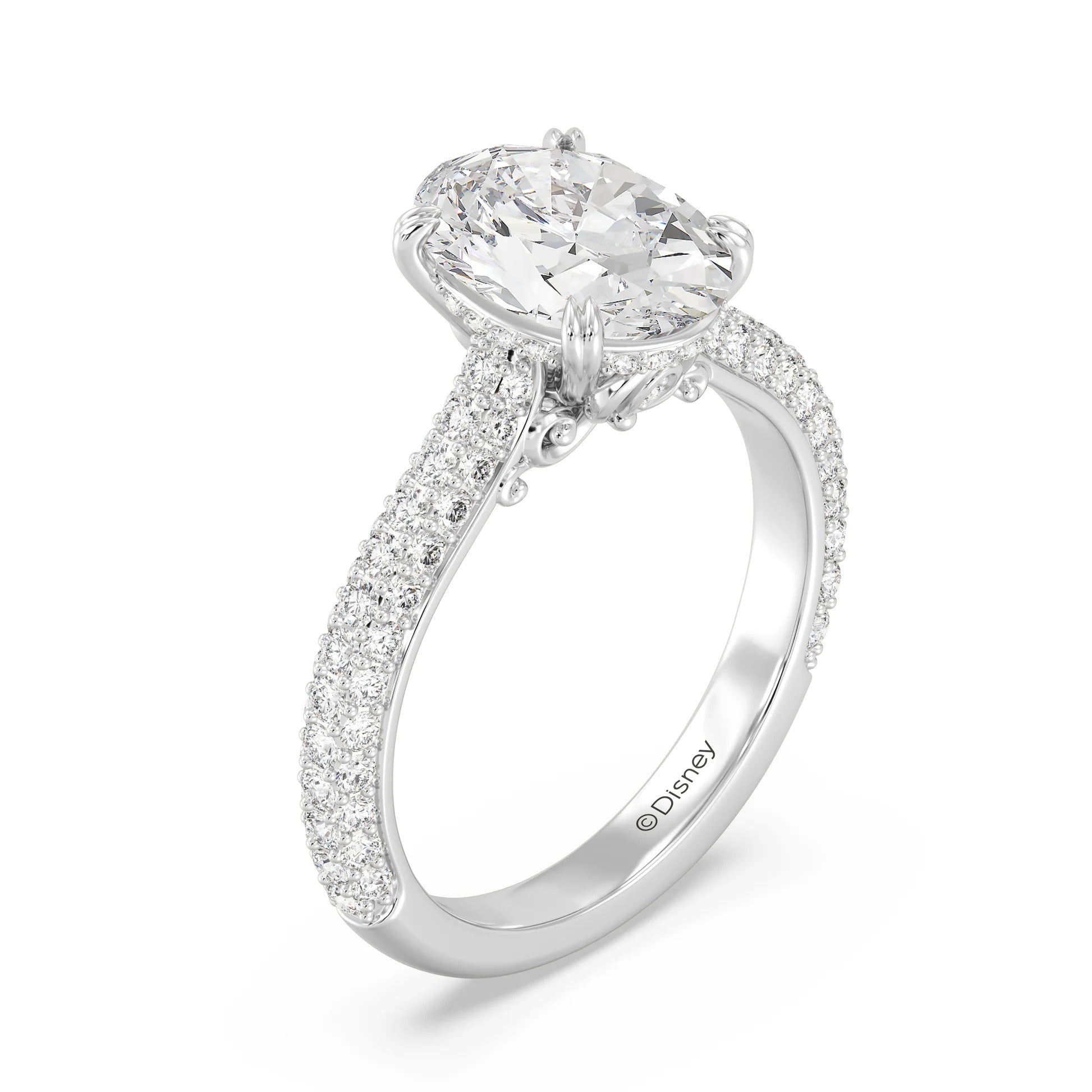 Enchanted Star Diamond And Gold Disney Princess Cinderella Three Row Pave Carriage Engagement Ring Secondary image
