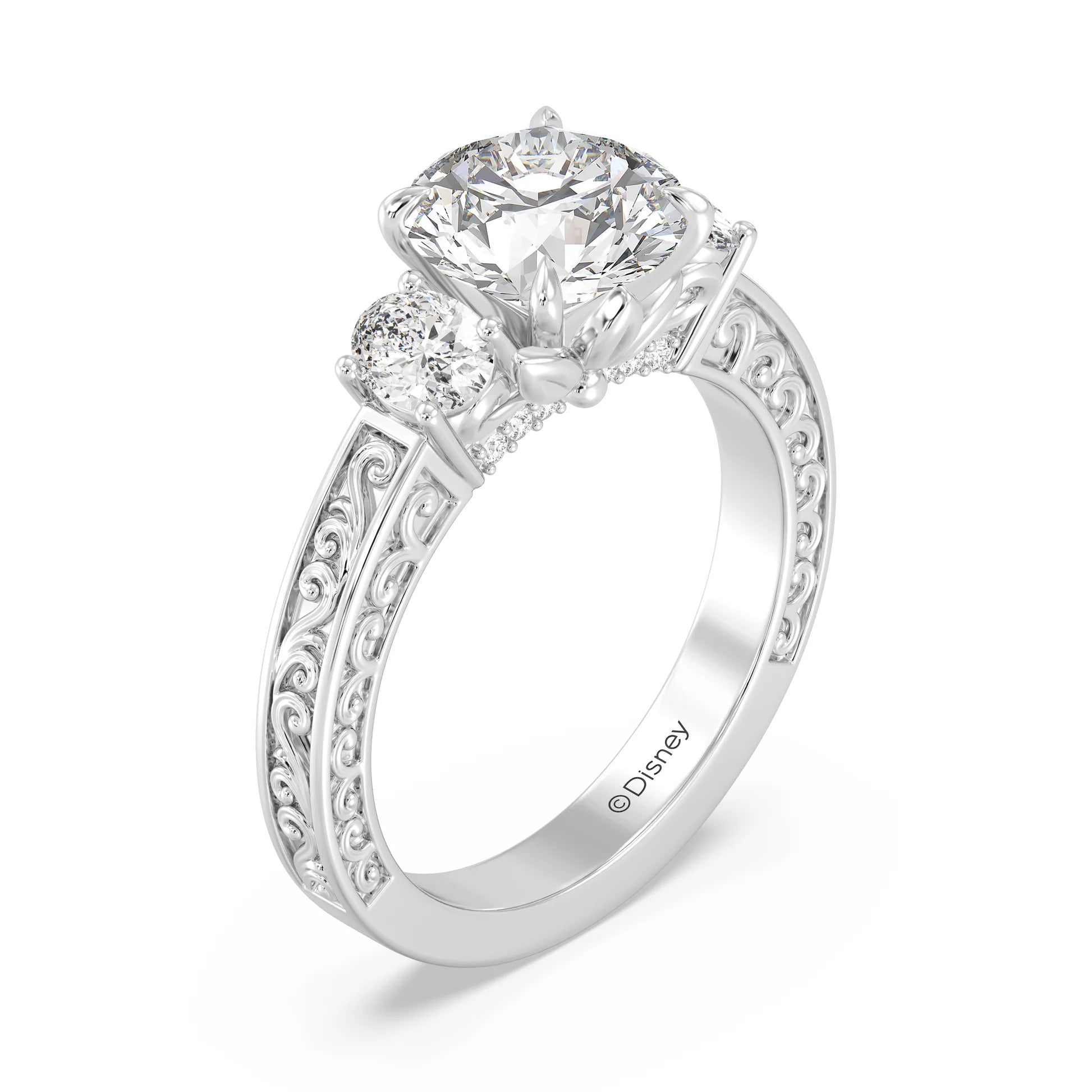Enchanted Star Diamond And Gold Disney Princess Rapunzel Vintage Oval Three Stone Engagement Ring