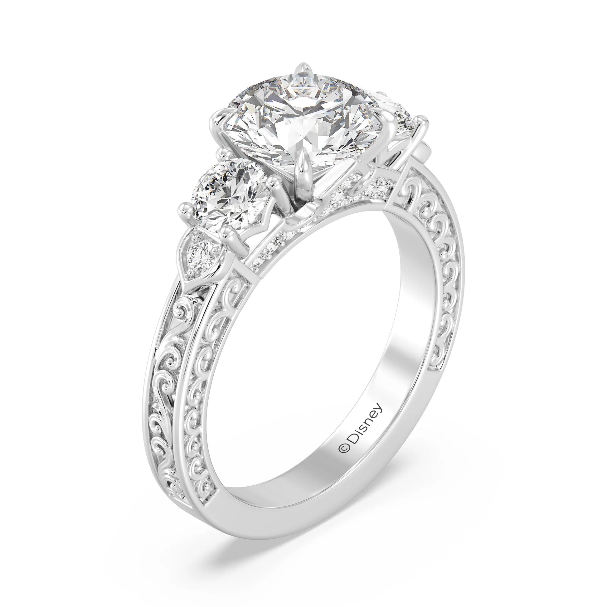 Enchanted Star Diamond And Disney Princess Aurora Vintage Round Three Stone Engagement Ring Secondary image