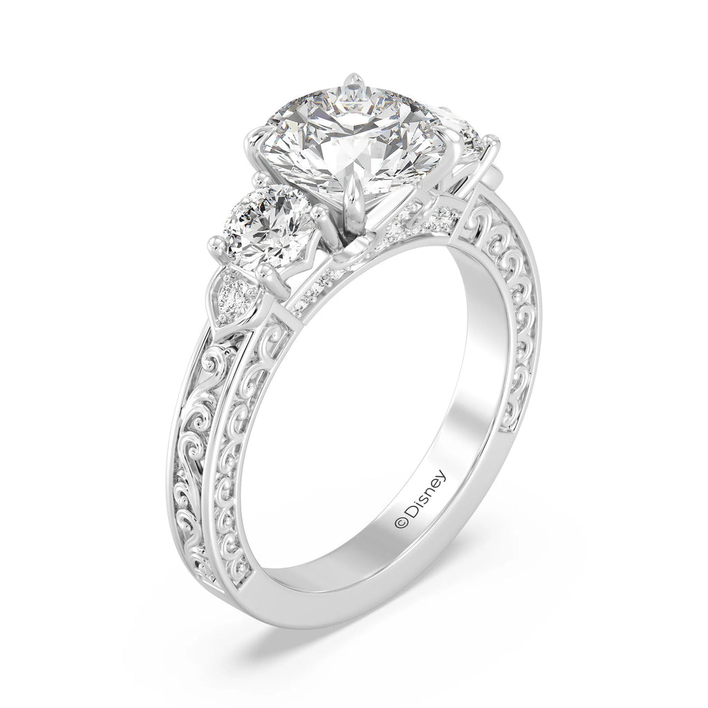 Enchanted Star Diamond And Disney Princess Aurora Vintage Round Three Stone Engagement Ring