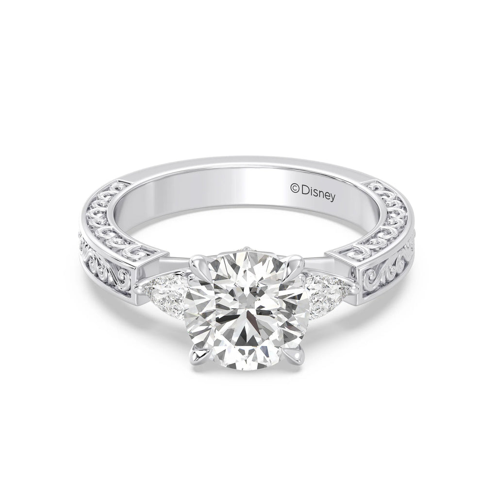 Enchanted Star Diamond And Gold Disney Princess Aurora Vintage Filigree Three Stone Engagement Ring