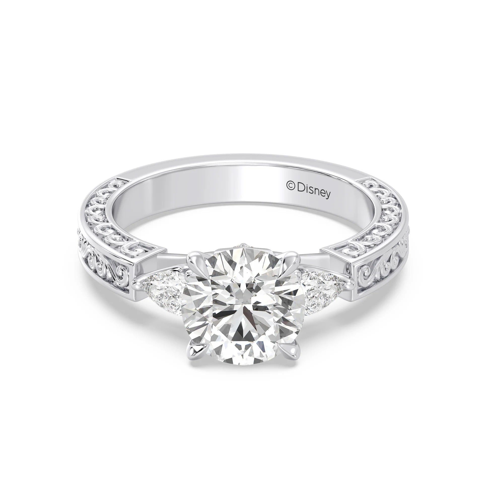 Enchanted Star Diamond And Gold Disney Princess Aurora Vintage Filigree Three Stone Engagement Ring